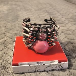 Spider cuff bracelet with pink stone